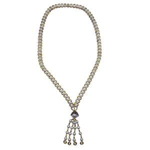 Vintage Gold & Faux Pearl Tassel Necklace With Elegant Double-Strand **READ**